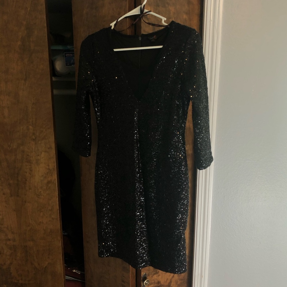 G by Guess Black 3/4 Sleeve Sequin Dress